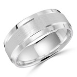 8 MM Satin Finish with High Polish Edges Modern Mens Wedding Band in White Gold (MDVB0807)