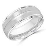 8 MM Satin Finish with High Polish Edges Modern Mens Wedding Band in White Gold (MDVB0809)