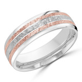 7 MM with High Polish Grooves Modern Mens Wedding Band in Two-Tone White & Rose Gold (MDVB0825)