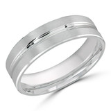 6 MM Satin Finish with High Polish Edges Modern Mens Wedding Band in White Gold (MDVB0829)