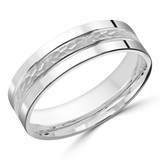 6 MM with High Polish Grooves Modern Mens Wedding Band in White Gold (MDVB0830)
