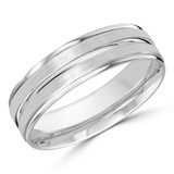 7 MM Satin Finish with High Polish Grooves and Edges Modern Mens Wedding Band in White Gold (MDVB0835)
