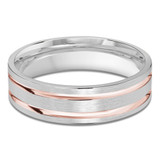 6 MM Satin Finish with High Polish Grooves Modern Mens Wedding Band in Two-Tone White & Rose Gold (MDVB0848)