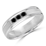 6 MM Black Diamond Mens Wedding Band in White Gold (MDVB0941)