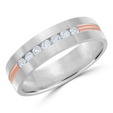 6 MM Diamond Mens Wedding Band in Two-Tone White & Rose Gold (MDVB0949)