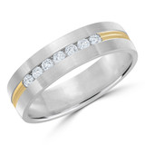 6 MM Diamond Mens Wedding Band in Two-Tone White & Yellow Gold (MDVB0950)