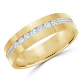 6 MM Diamond Mens Wedding Band in Two-Tone Yellow & White Gold (MDVB0952)