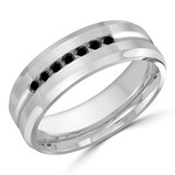 7 MM Black Diamond Mens Wedding Band in White Gold (MDVB0959)
