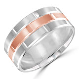 9 MM Modern Mens Wedding Band in Two-Tone White & Rose Gold (MDVB1026)