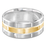 9 MM Modern Mens Wedding Band in Two-Tone White & Yellow Gold (MDVB1027)