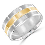 9 MM Modern Mens Wedding Band in Two-Tone White & Yellow Gold (MDVB1027)
