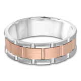 7 MM Modern Mens Wedding Band in 14K Two-Tone White & Rose Gold (MDVB1053)