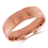 7 MM Milgrained Comfort Fit Classic Mens Wedding Band in Rose Gold (MDVBC0006-7MM-R)