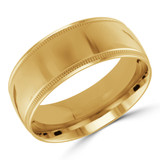 9 MM Milgrained Comfort Fit Classic Mens Wedding Band in Yellow Gold (MDVBC0006-9MM-Y)