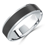 6 MM Carbon Fiber Satin Center Alternative Mens Wedding Band in 14K White Gold (MDVBA0065)