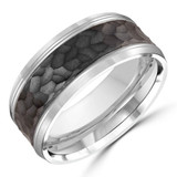 9 MM Carbon Fiber Center Alternative Mens Wedding Band in 14K White Gold (MDVBA0067)