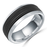 8 MM Carbon Fiber Center Alternative Mens Wedding Band in 14K White Gold (MDVBA0068)