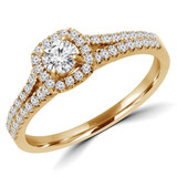 Round Lab Created Diamond Split-Shank Cushion Halo Engagement Ring in Yellow Gold (MVSS1026-Y)