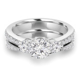 Round Lab Created Diamond Three-Stone Engagement Ring and Wedding Band Set Ring in White Gold with Accents (MVSX1011-W)