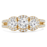 Round Lab Created Diamond Halo Three-Stone Engagement Ring in Yellow Gold with Accents (MVSX1017-Y)