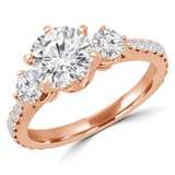 Round Lab Created Diamond Three-Stone Engagement Ring in Rose Gold with Accents (MVSX1020-R)