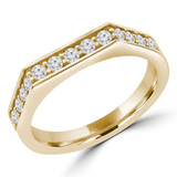 Round Lab Created Diamond Half Hexagon Semi-Eternity Wedding Band Ring in Yellow Gold (MVSXB1069-Y)