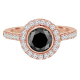 Round Black Diamond Bezel Set Round Halo Engagement Ring in Rose Gold with Accents (MVSB0038-R)