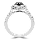 Round Black Diamond Bezel Set Round Halo Engagement Ring in White Gold with Accents (MVSB0038-W)