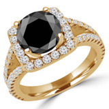 Round Black Diamond Split-Shank Cushion Halo Engagement Ring in Yellow Gold (MVSB0041-Y)