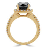 Round Black Diamond Split-Shank Cushion Halo Engagement Ring in Yellow Gold (MVSB0041-Y)
