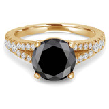 Round Black Diamond Split-Shank Solitaire with Accents Engagement Ring in Yellow Gold (MVSB0044-Y)