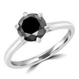Round Black Diamond 6-Prong Solitaire Engagement Ring in White Gold (MVSB0049-W)