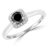 Round Black Diamond Cushion Halo Engagement Ring in White Gold (MVSBL0003-W)