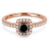Round Black Diamond Cushion Halo Engagement Ring in Rose Gold with Accents (MVSBL0004-R)