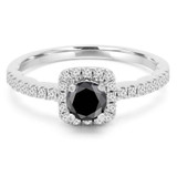 Round Black Diamond Cushion Halo Engagement Ring in White Gold with Accents (MVSBL0004-W)