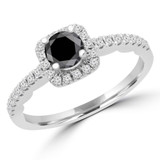 Round Black Diamond Cushion Halo Engagement Ring in White Gold with Accents (MVSBL0004-W)