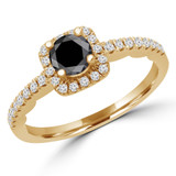 Round Black Diamond Cushion Halo Engagement Ring in Yellow Gold with Accents (MVSBL0004-Y)