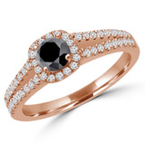 Round Black Diamond Split-Shank Cushion Halo Engagement Ring in Rose Gold with Accents (MVSBL0005-R)