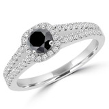 Round Black Diamond Split-Shank Cushion Halo Engagement Ring in White Gold with Accents (MVSBL0005-W)