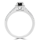 Round Black Diamond Split-Shank Cushion Halo Engagement Ring in White Gold with Accents (MVSBL0005-W)