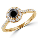 Round Black Diamond Round Halo Engagement Ring in Yellow Gold with Accents (MVSBL0006-Y)