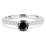 Round Black Diamond Solitaire with Accents Engagement Ring in White Gold (MVSBL0007-W)