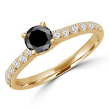Round Black Diamond Solitaire with Accents Engagement Ring in Yellow Gold (MVSBL0007-Y)