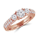 Round Diamond Three-Stone Engagement Ring in Rose Gold with Accents (MVSX0010-R)