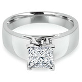Princess Lab Created Diamond Wide Shank Solitaire Engagement Ring in White Gold (MVSLG1008-W)