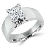 Princess Lab Created Diamond Wide Shank Solitaire Engagement Ring in White Gold (MVSLG1008-W)