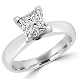 Princess Lab Created Diamond Tapered Cathedral Solitaire Engagement Ring in White Gold (MVSLG1012-W)