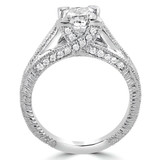 Princess Lab Created Diamond Vintage Cathedral Diamond Accent Bridge and Prongs Solitaire with Accents Engagement Ring in White Gold (MVSLG1047-W)