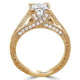 Princess Lab Created Diamond Vintage Cathedral Diamond Accent Bridge and Prongs Solitaire with Accents Engagement Ring in Yellow Gold (MVSLG1047-Y)