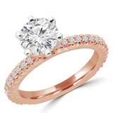 Round Lab Created Diamond High Set 6-Prong Solitaire with Accents Engagement Ring in Rose Gold (MVSLG1052-R)